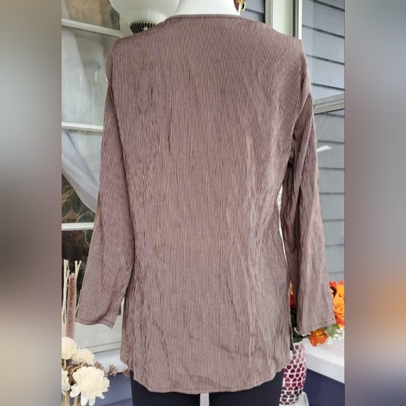 Jaclyn Smith Button Down Shirt Top Blouse Brown Vertical Striped Longsleev Small - Picture 3 of 5